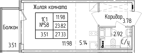 Квартира студия 23.82 м², 3/4 эт., ЖК «Любоград в Стрельне»